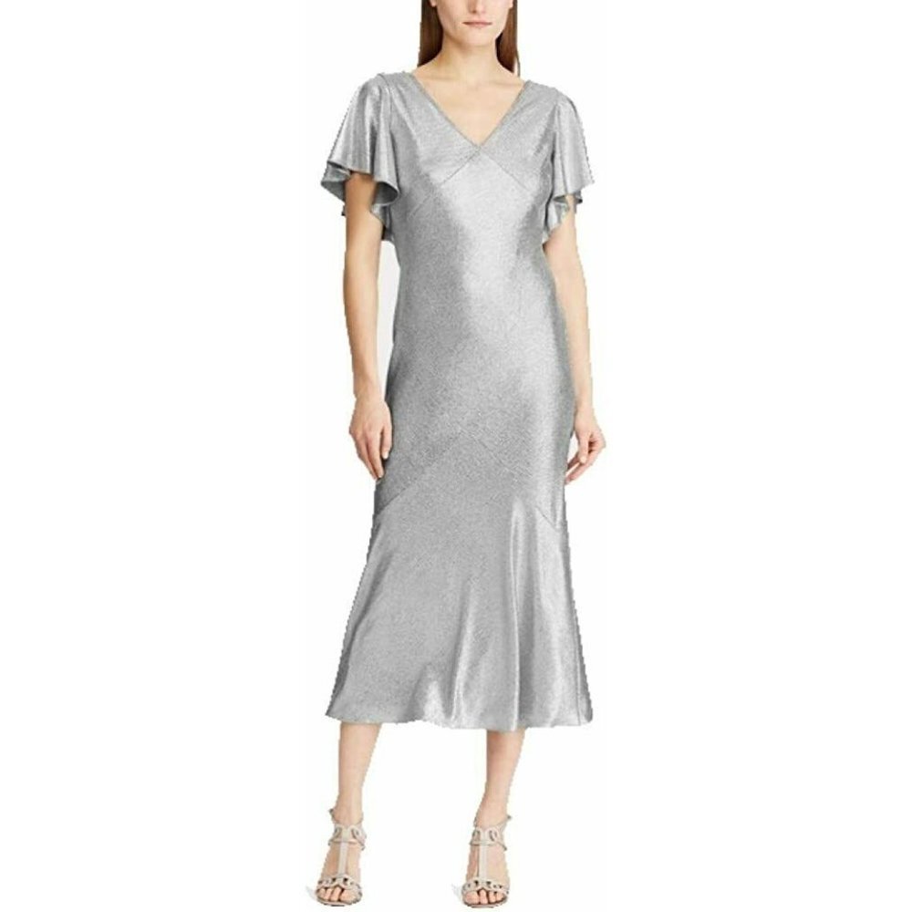 Lauren Ralph Lauren Womens 4 Dark Gray Silver V-Ne